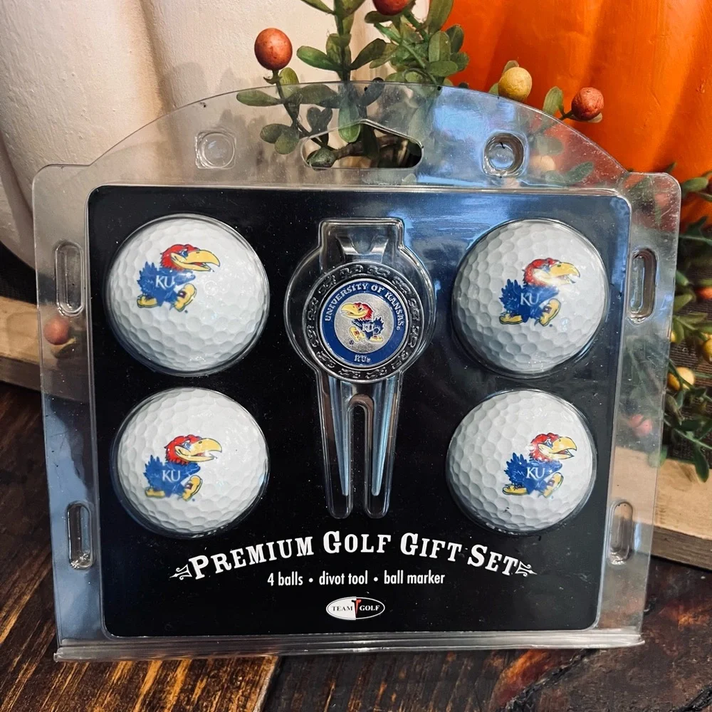 New KU Jayhawks Golf Balls, Bottle and Hat